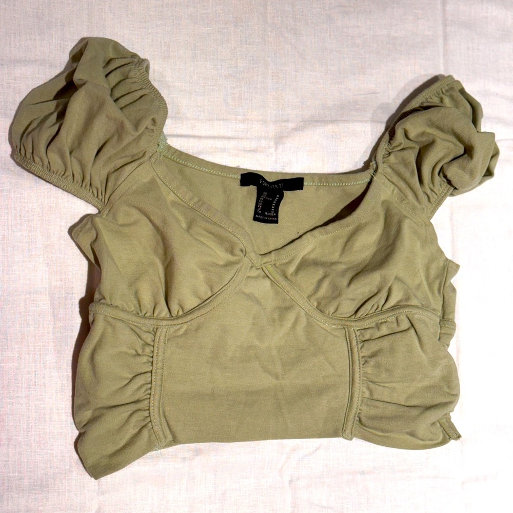 Forever 21 Women’s sage green blouse crop top